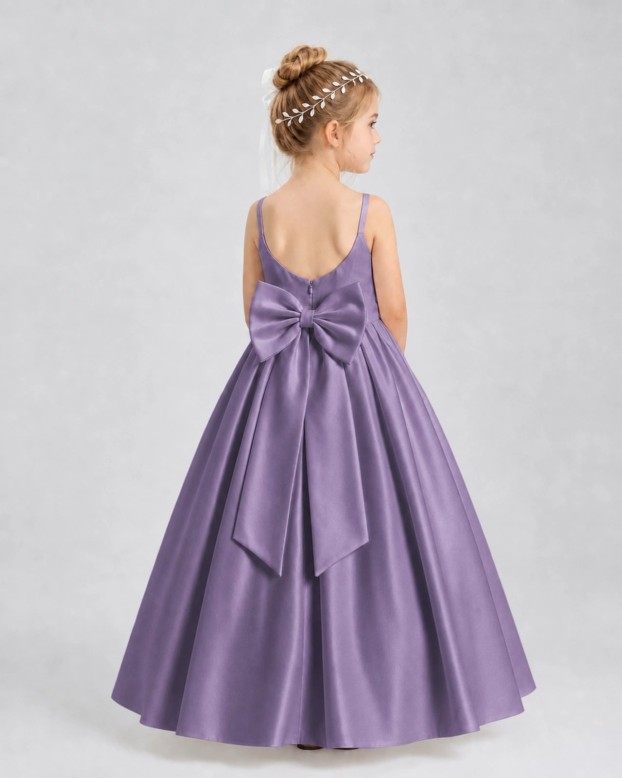 Wisteria Satin A-line Flower Girl Dress Back View