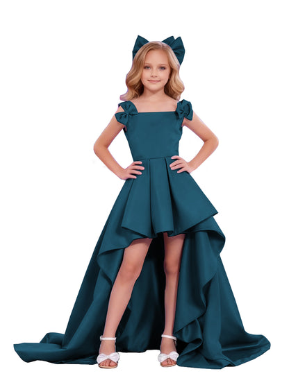 dideyttawl High-Low Junior Bridesmaid Dresses for Girls Pleated Satin A-Line Bow Straps Pageant Formal Party Dress 2536