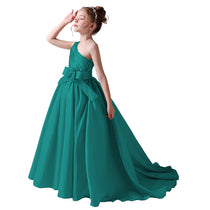 Dideyttawl Flower Girls Pageant Dresses One Shoulder Sleeveless Formal Satin Dress for Wedding Guest Princess Ball Gown Flower Belt Dress