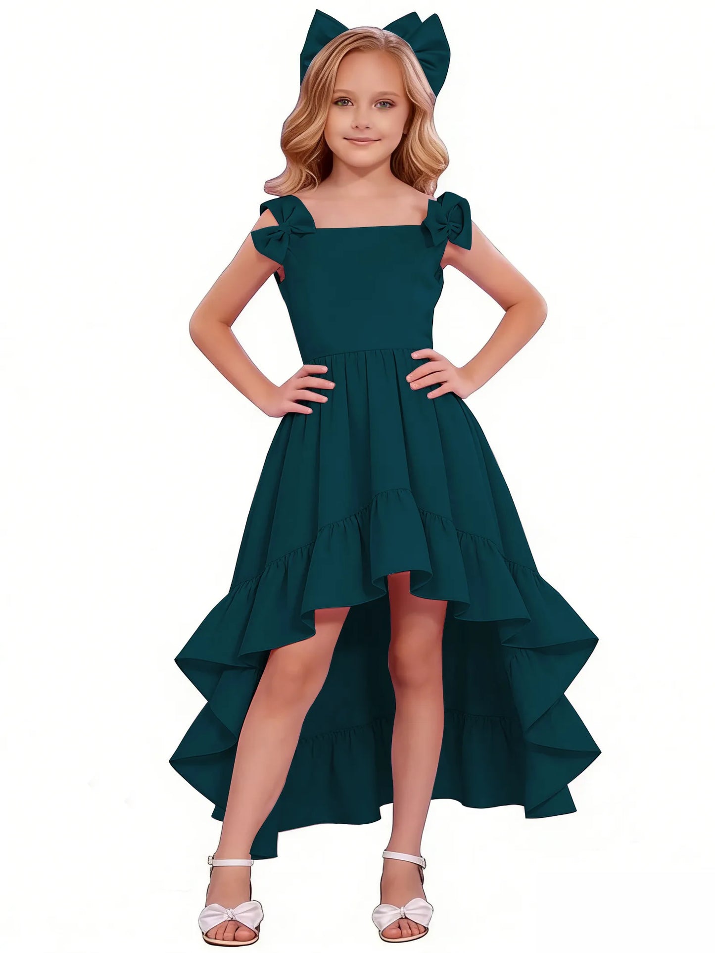 dideyttawl High-Low Junior Bridesmaid Dresses for Girls Chiffon  A-Line Pageant Ball Dress 2636