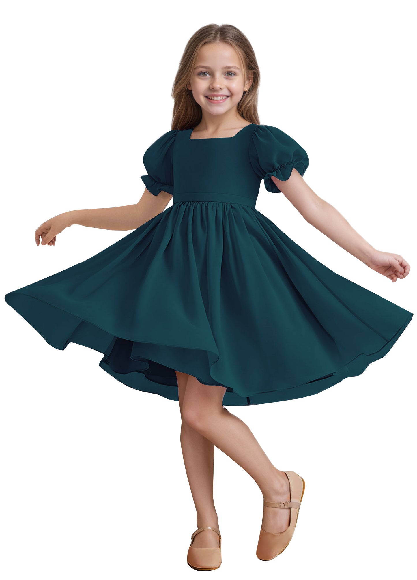 Chiffon Short Sleeves Flower Girl Dresses Knee Length Junior Bridesmaid Dresses for 4-16 650C