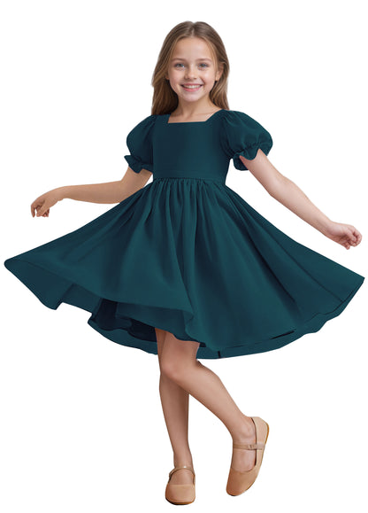 Chiffon Short Sleeves Flower Girl Dresses Knee Length Junior Bridesmaid Dresses for 4-16 650C