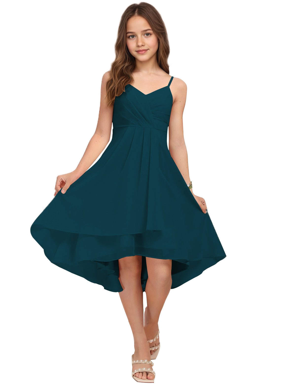 Chiffon Short Junior Bridesmaid Dresses Knee Length Sleeveless Flower Girl Dresses for 4-16 2504