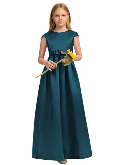 dideyttawl Satin Junior Bridesmaid Dresses Cap Sleeve Pageant Gown 2771