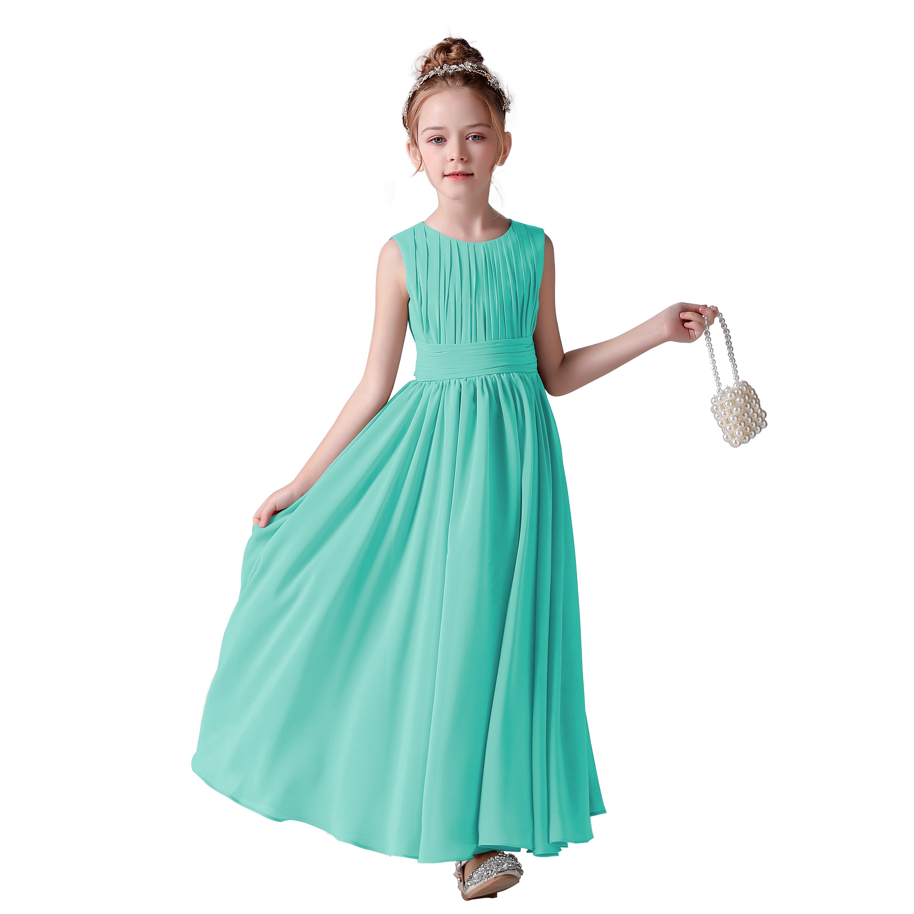 Dideyttawl Pleated Chiffon Flower Girl Dresses Sleeveless Wedding Guest Dress Simple Athenian Style A-Line Dresses for Special Occasion