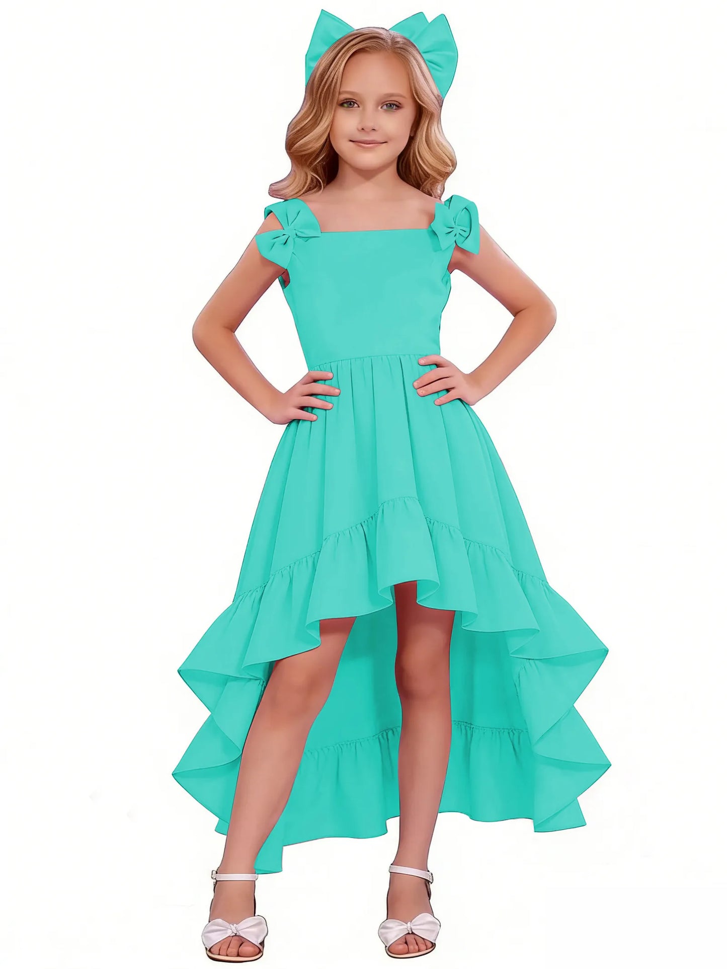 dideyttawl High-Low Junior Bridesmaid Dresses for Girls Chiffon  A-Line Pageant Ball Dress 2636