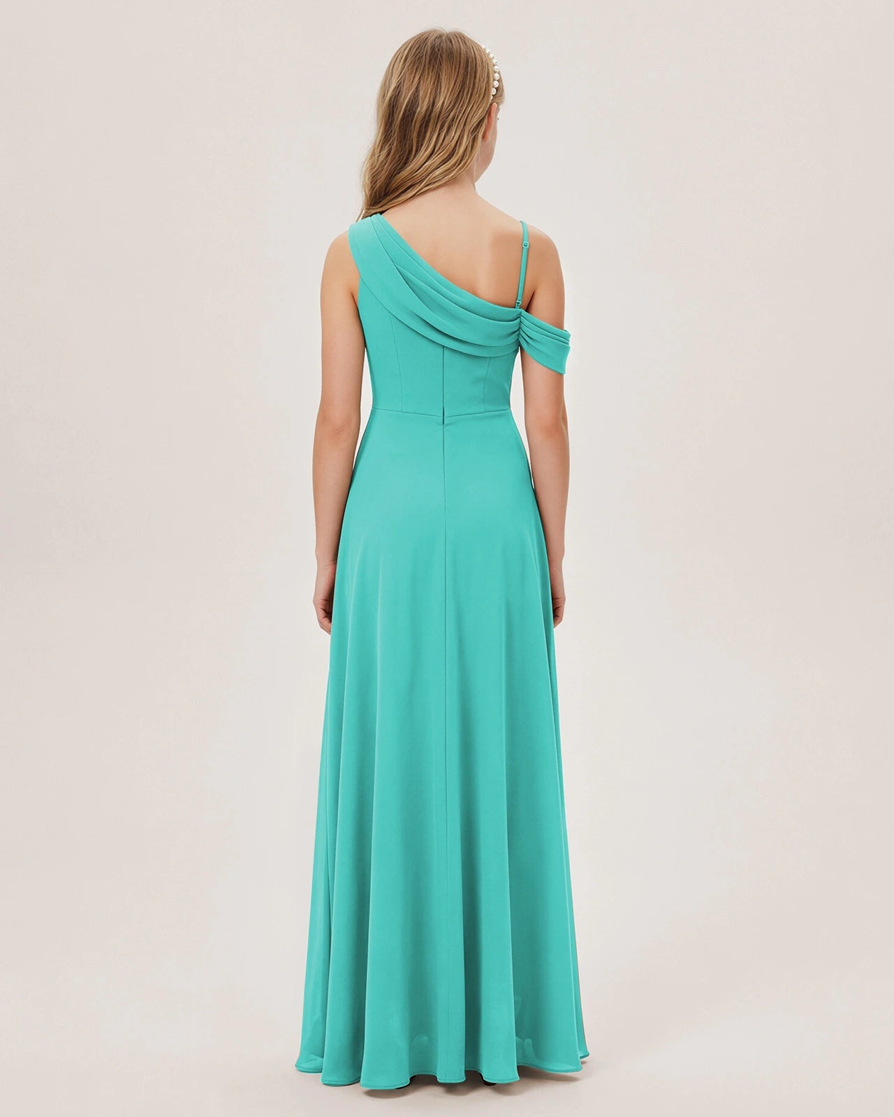 Turquoise Chiffon A-line Junior Bridesmaid Dress Back View