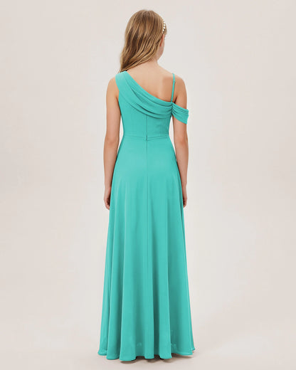 Turquoise Chiffon A-line Junior Bridesmaid Dress Back View