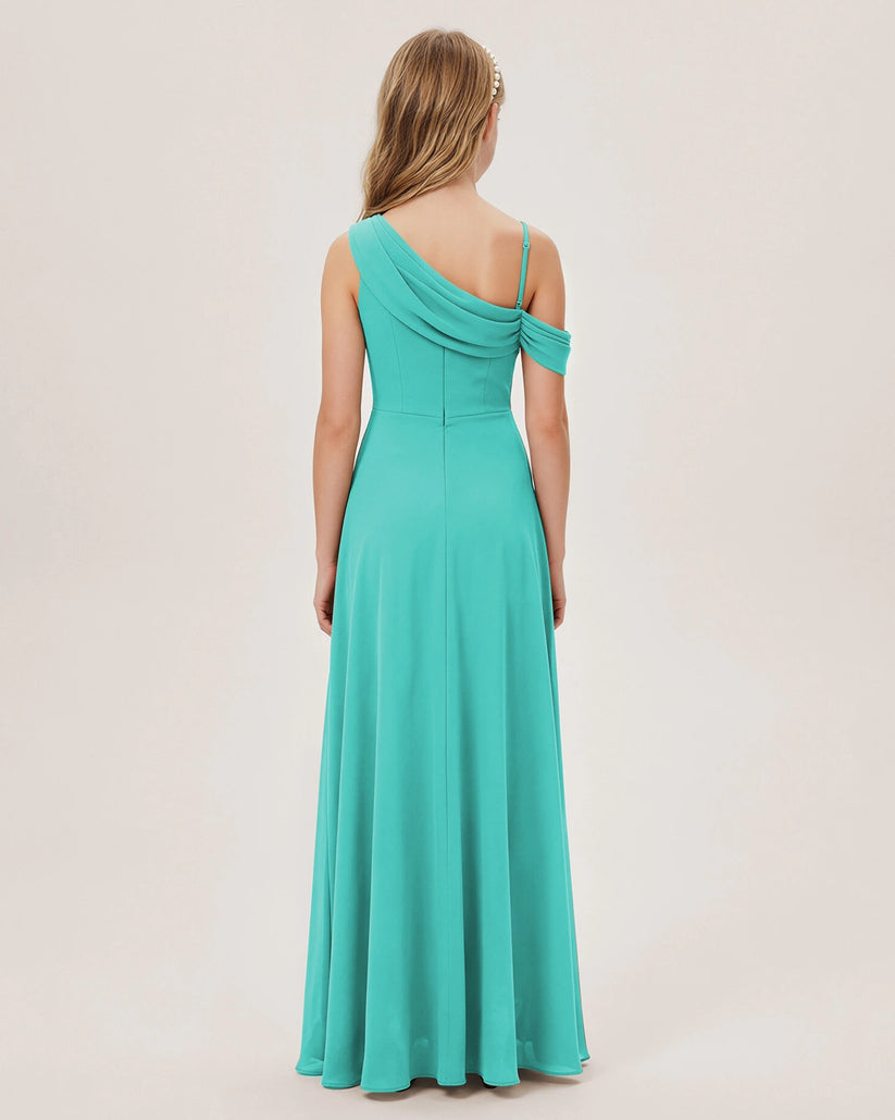 Turquoise Chiffon A-line Junior Bridesmaid Dress Back View