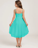 Turquoise Chiffon A-line Junior Bridesmaid Dress Back View