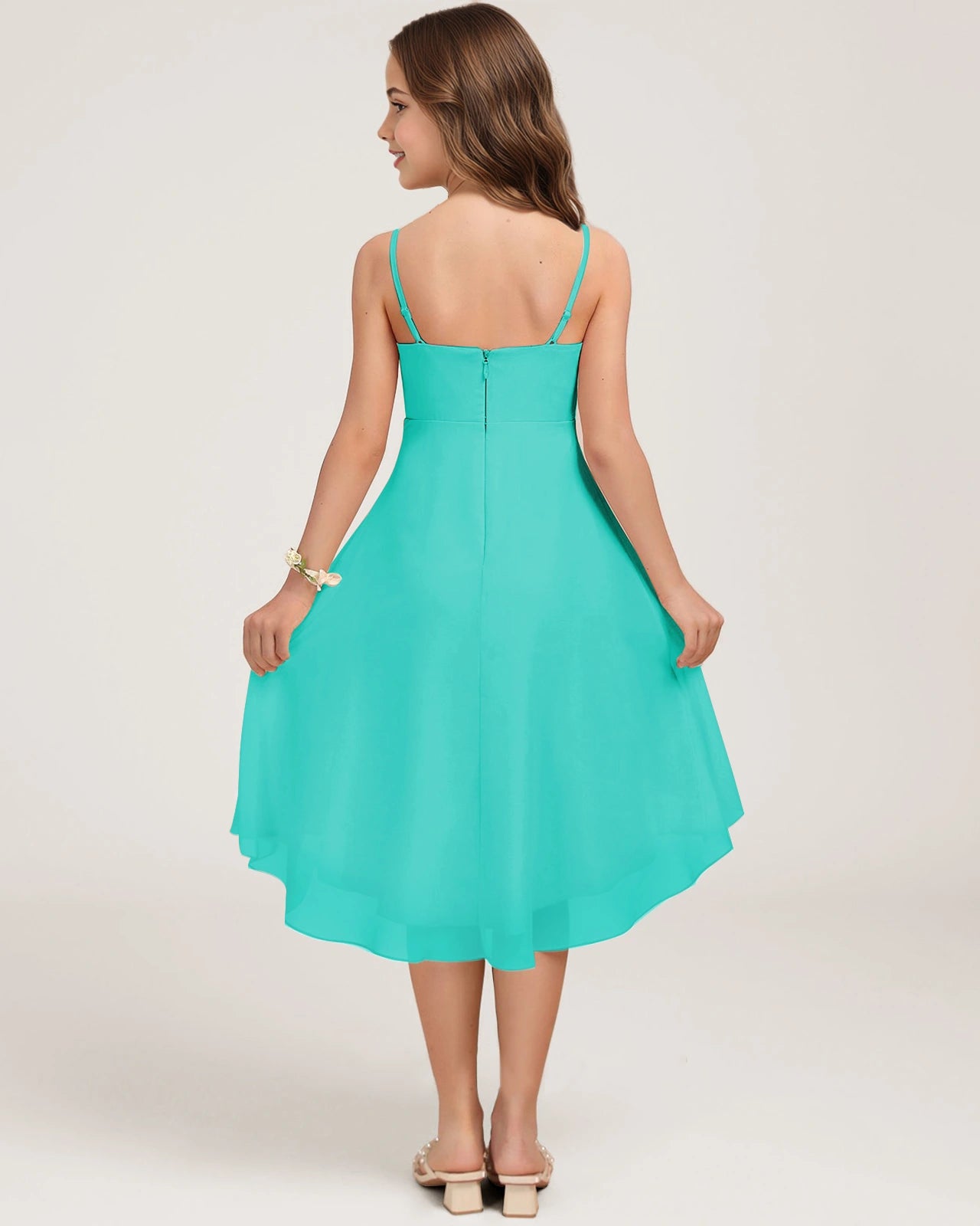 Back Turquoise Chiffon Junior Bridesmaid Dress