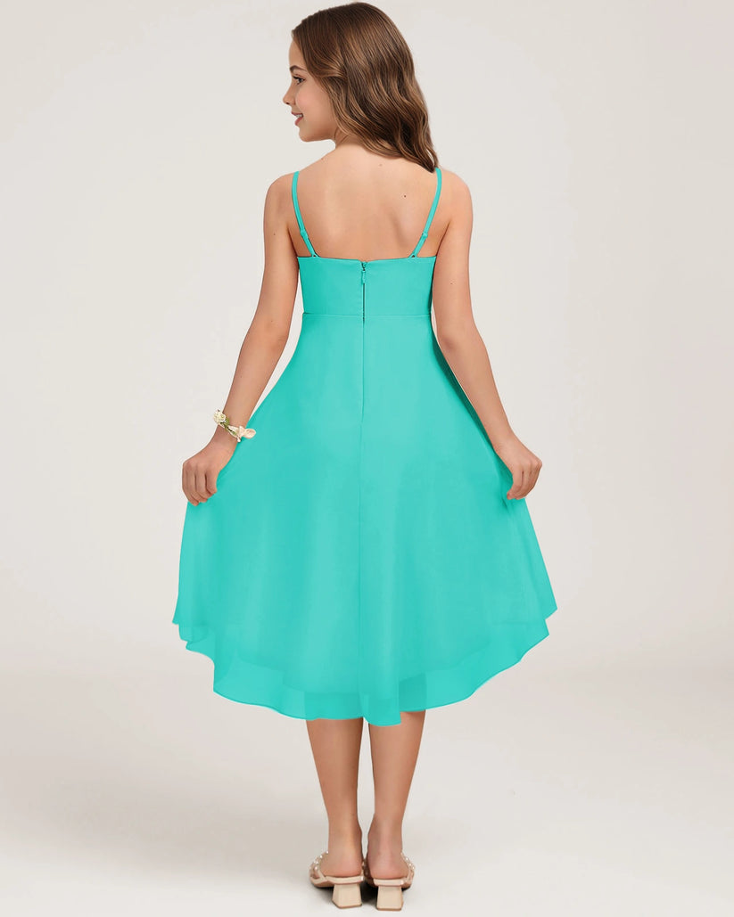 Turquoise Chiffon A-line Junior Bridesmaid Dress Back View