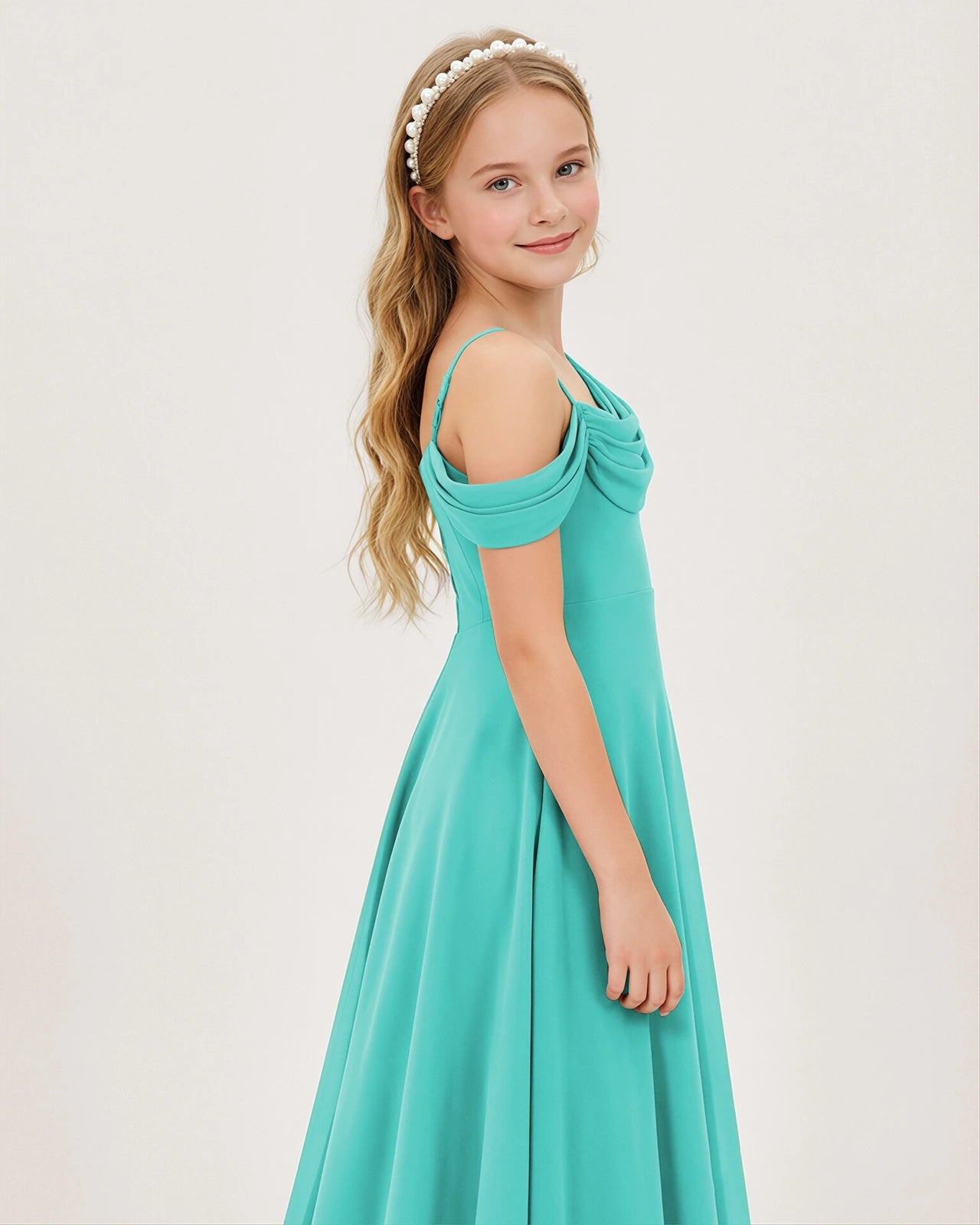 Turquoise Chiffon A-line Junior Bridesmaid Dress Side View
