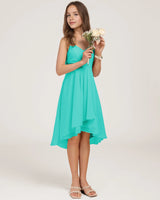 Turquoise Chiffon A-line Junior Bridesmaid Dress Front View