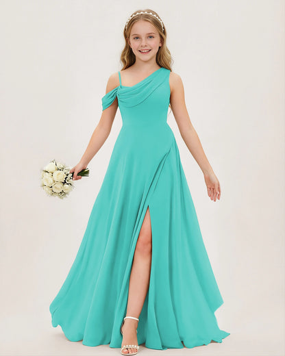 Turquoise Chiffon A-line Junior Bridesmaid Dress Front View