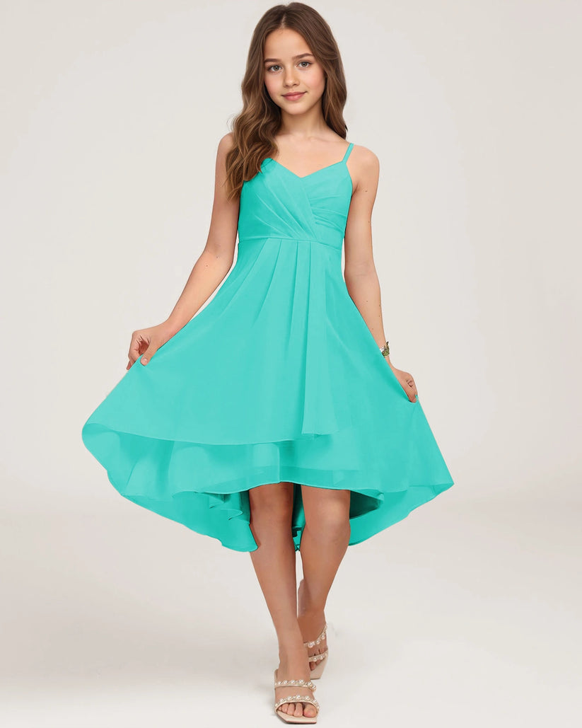 Turquoise Chiffon A-line Junior Bridesmaid Dress Front View