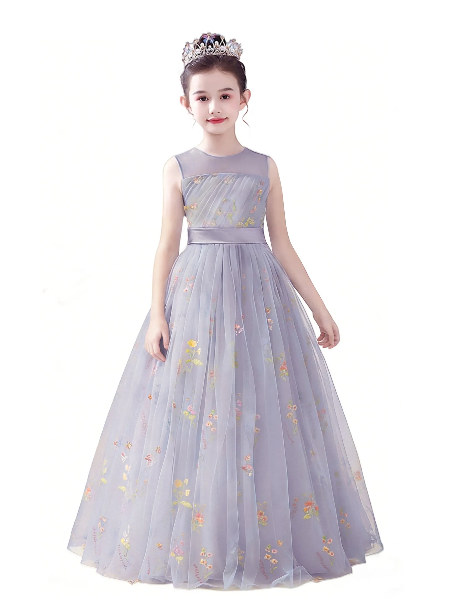dideyttawl 2026 Fairy Dress for Girls Floral Tulle Flower Girl Dresses Long Sleeveless Jr Bridesmaid Prom Gown 2554