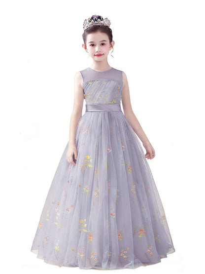dideyttawl 2026 Fairy Dress for Girls Floral Tulle Flower Girl Dresses Long Sleeveless Jr Bridesmaid Prom Gown 2554