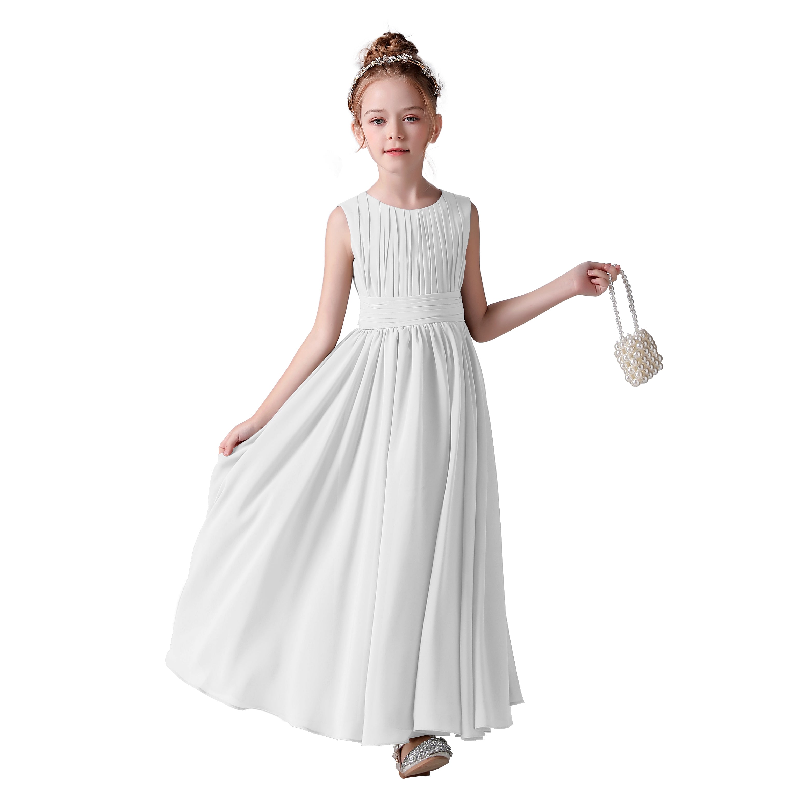 Dideyttawl Pleated Chiffon Flower Girl Dresses Sleeveless Wedding Guest Dress Simple Athenian Style A-Line Dresses for Special Occasion Main image