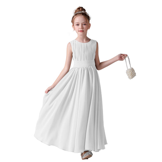 Dideyttawl Pleated Chiffon Flower Girl Dresses Sleeveless Wedding Guest Dress Simple Athenian Style A-Line Dresses for Special Occasion