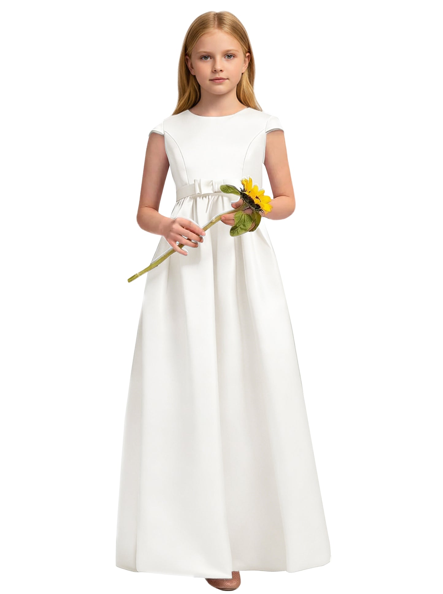 dideyttawl Satin Junior Bridesmaid Dresses Cap Sleeve Pageant Gown 2771
