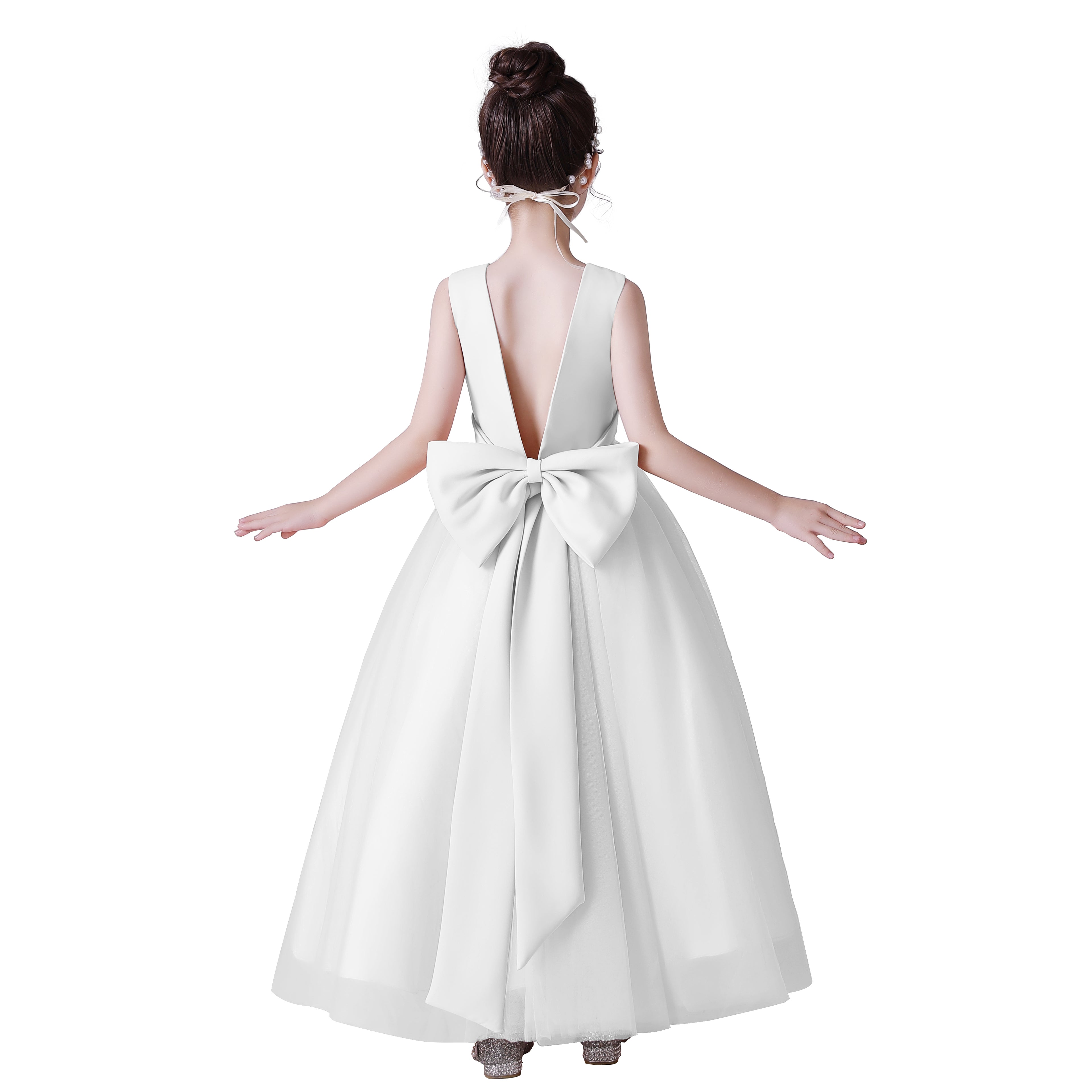 Dideyttawl Girls Blush Pink Princess Dress Sleeveless Tulle Ball Gown for Wedding Party