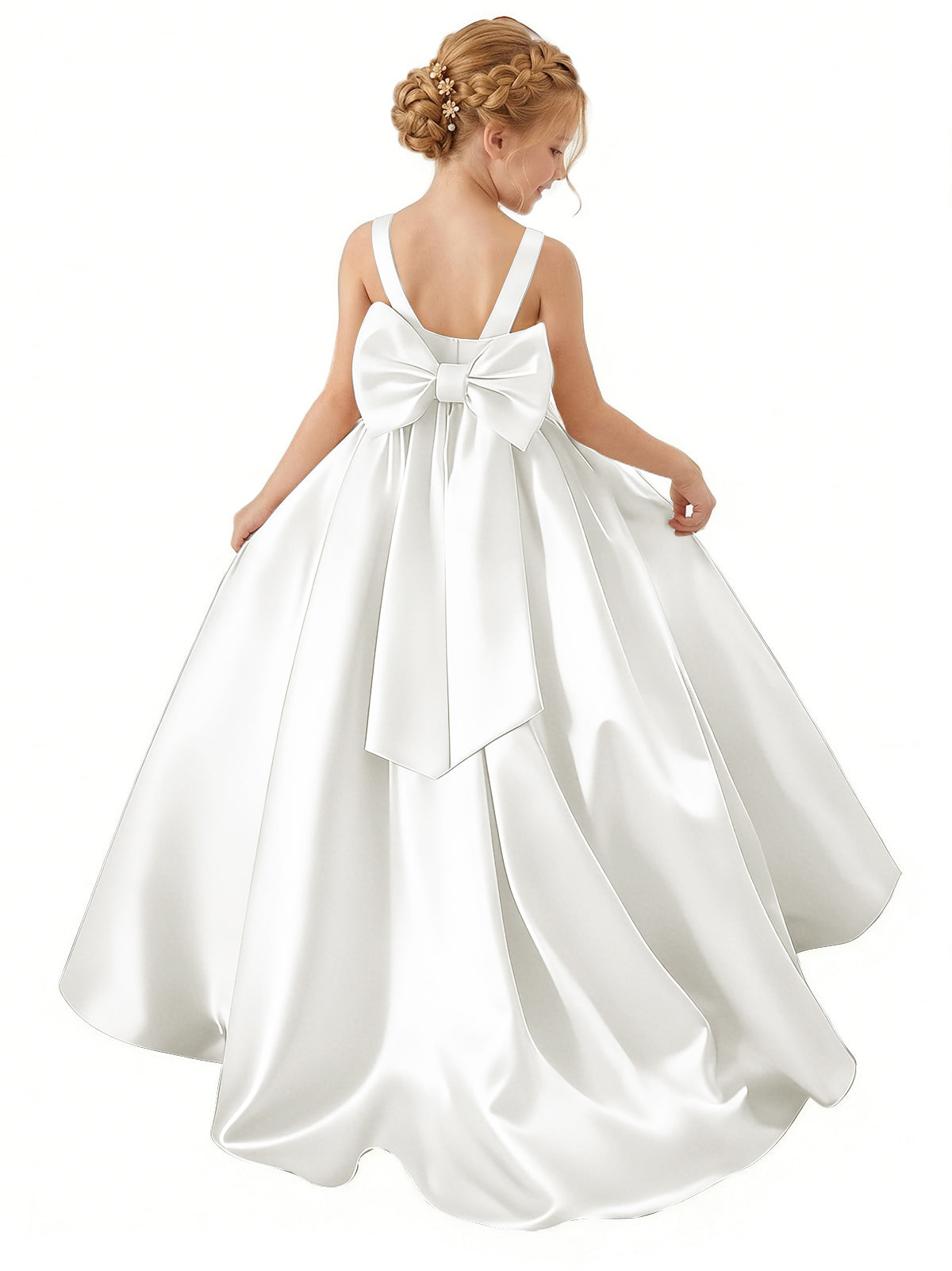 dideyttawl Big Bow Junior Bridesmaid Dresses for Wedding Satin Flower Girls Dress A-Line Princess Pageant Ball Gown Formal Party 2779