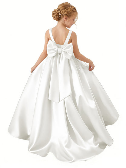 dideyttawl Big Bow Junior Bridesmaid Dresses for Wedding Satin Flower Girls Dress A-Line Princess Pageant Ball Gown Formal Party 2779