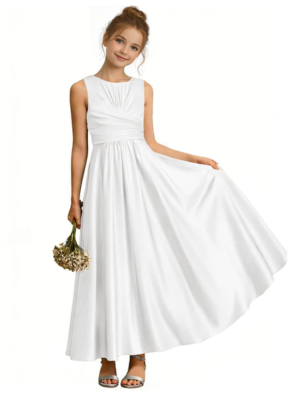 dideyttawl Satin A-Line Junior Bridesmaid Dresses Pleated Girls Special Occasion Gown