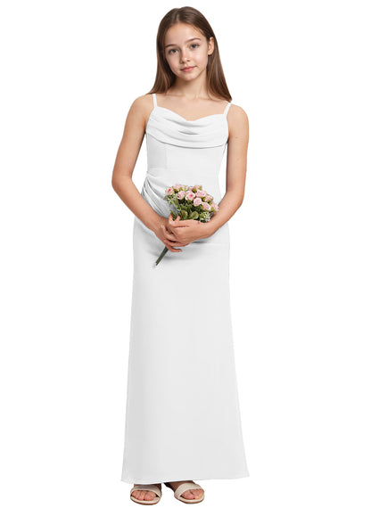 dideyttawl Long Sheathe Junior Bridesmaid Dresses for Girls Chiffon A-Line Ruched Cowl Neck Wedding Flower Girls Dress 2512
