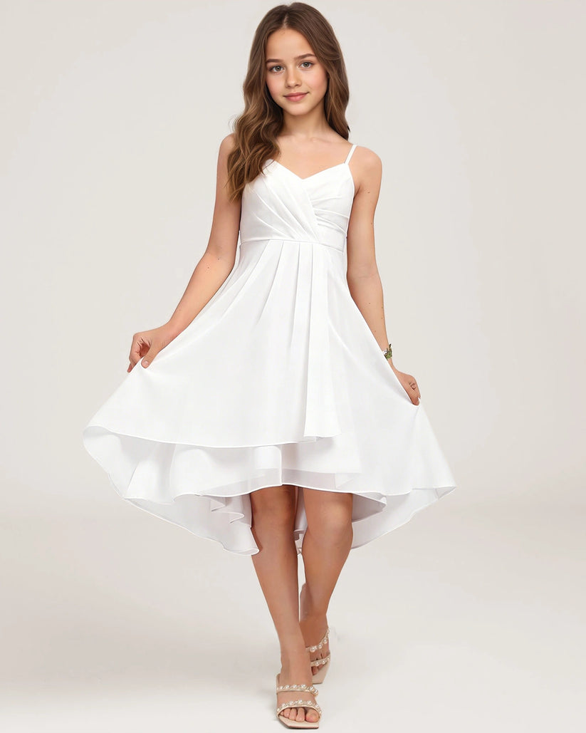 White Chiffon A-line Junior Bridesmaid Dress Front View
