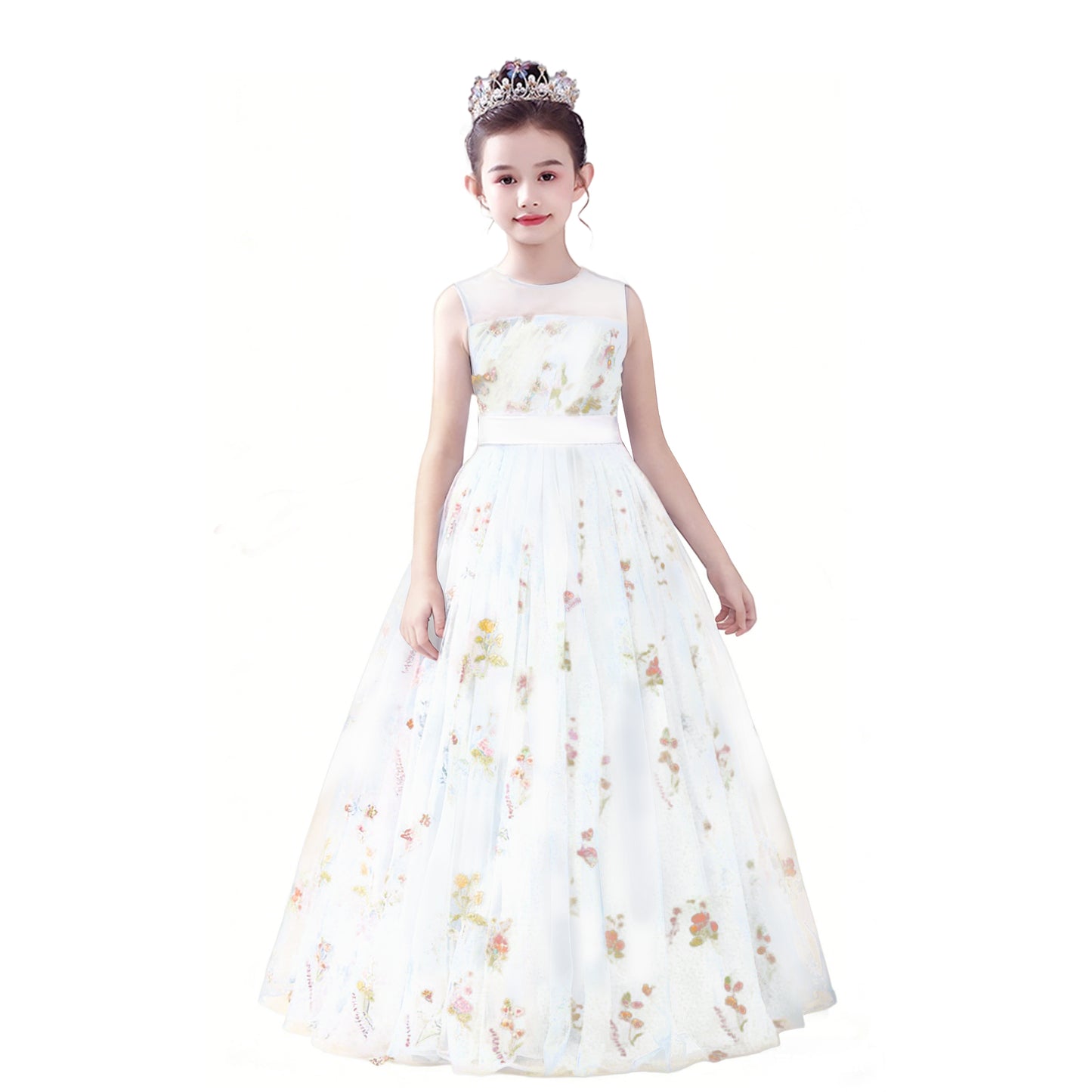 dideyttawl 2026 Fairy Dress for Girls Floral Tulle Flower Girl Dresses Long Sleeveless Jr Bridesmaid Prom Gown 2554