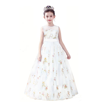 dideyttawl 2026 Fairy Dress for Girls Floral Tulle Flower Girl Dresses Long Sleeveless Jr Bridesmaid Prom Gown 2554