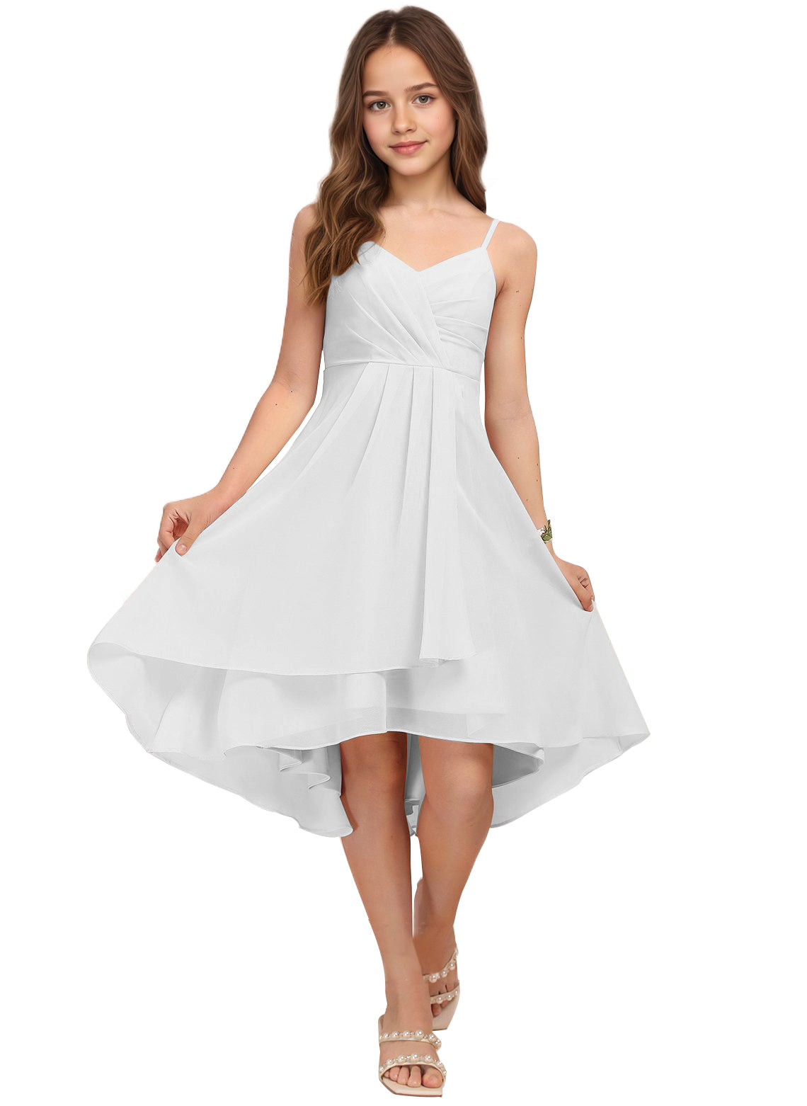 Chiffon Short Junior Bridesmaid Dresses Knee Length Sleeveless Flower Girl Dresses for 4-16 2504