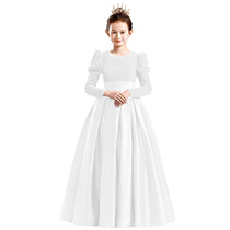 Dideyttawl Velvet Girls Formal Dress Long Sleeves Satin Flower Girl Dress 2541