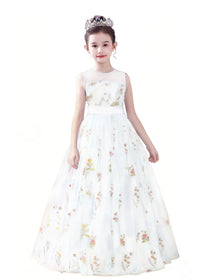 dideyttawl  Floral Tulle Girls Formal Dress Sleeveless Pageant  Prom Gown 2554