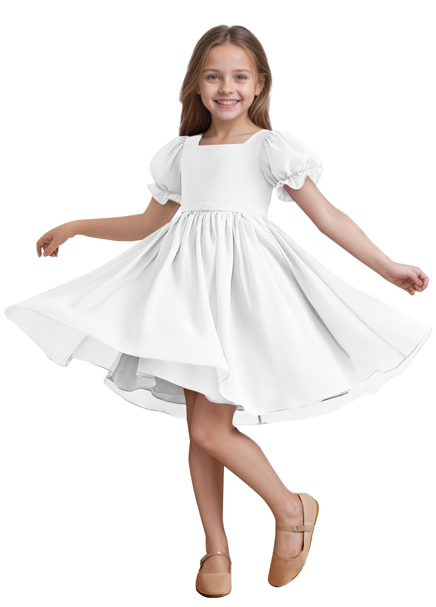 Chiffon Short Sleeves Flower Girl Dresses Knee Length Junior Bridesmaid Dresses for 4-16 650C