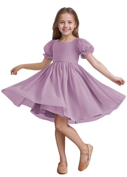 Chiffon Short Sleeves Flower Girl Dresses Knee Length Junior Bridesmaid Dresses for 4-16 650C