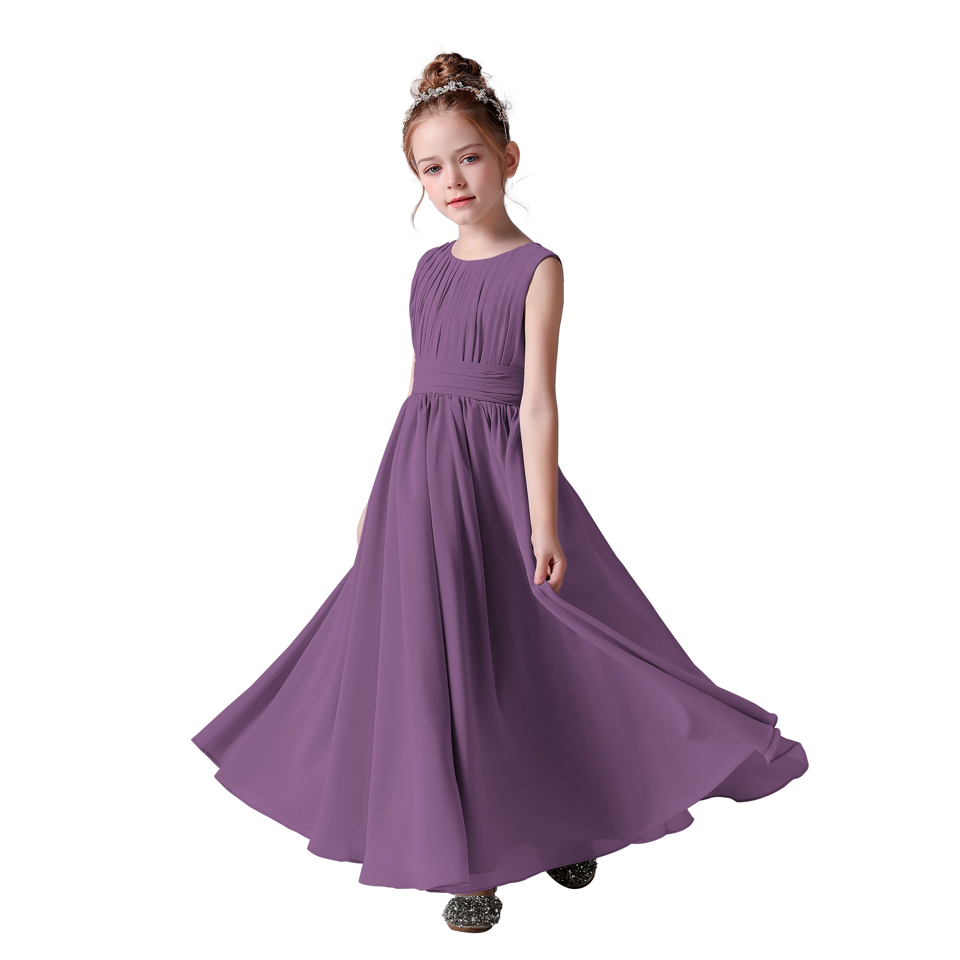 Dideyttawl Pleated Chiffon Flower Girl Dresses Sleeveless Wedding Guest Dress Simple Athenian Style A-Line Dresses for Special Occasion