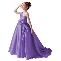 Dideyttawl Flower Girls Pageant Dresses One Shoulder Sleeveless Formal Satin Dress for Wedding Guest Princess Ball Gown Flower Belt Dress