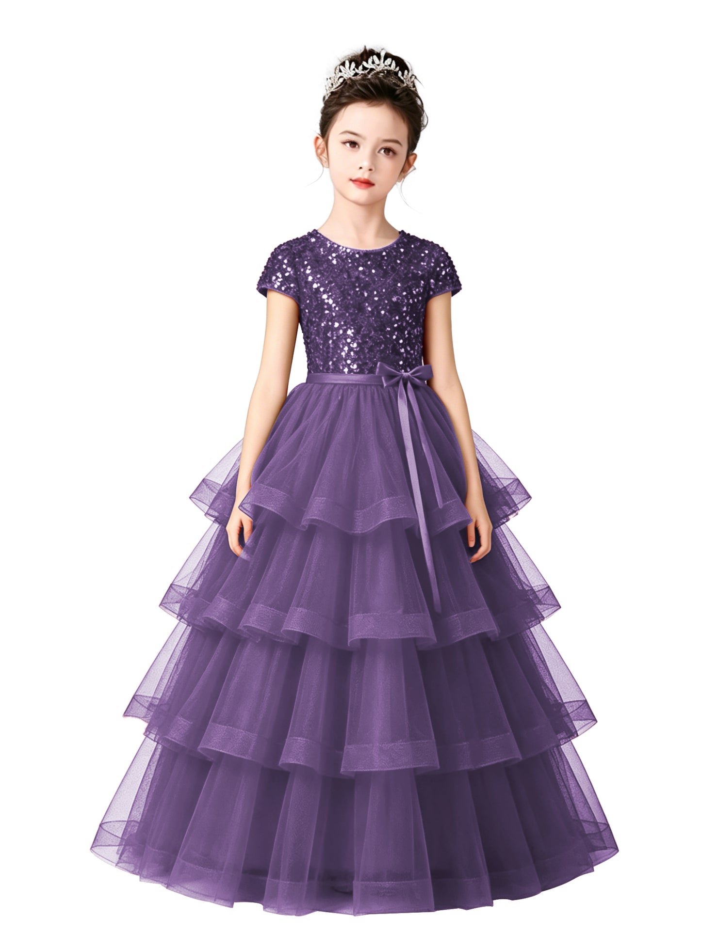 Dideyttawl Puffy Flower Girls Dress Sequins Flower Girl Dresses Sparkly Cap Sleeves Junior Bridesmaid Dress 648