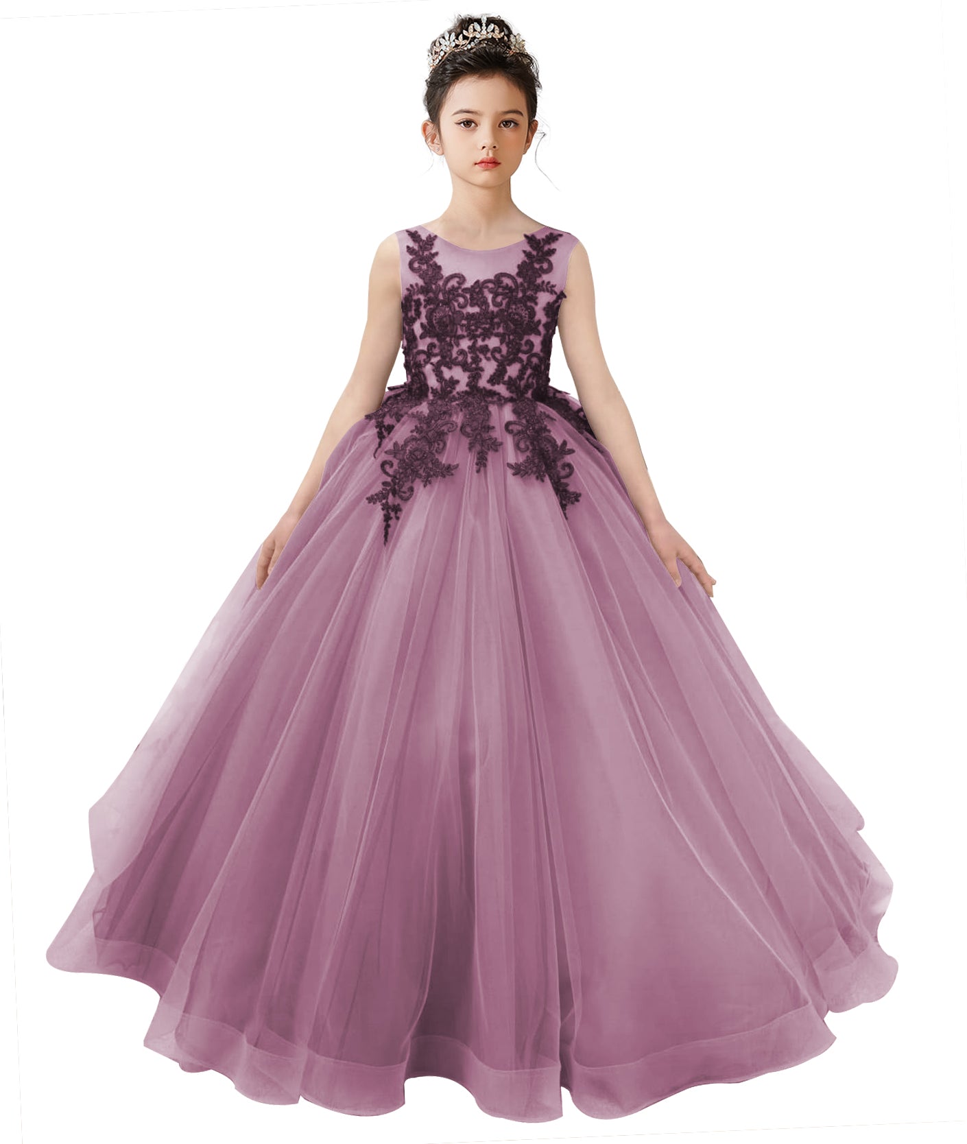 Dideyttawl 2026 Spring Lace Appliqué Ruffle Tulle Pageant Dress Ball Gown 1st Communion Formal Dress Pageant Birthday Party Dress