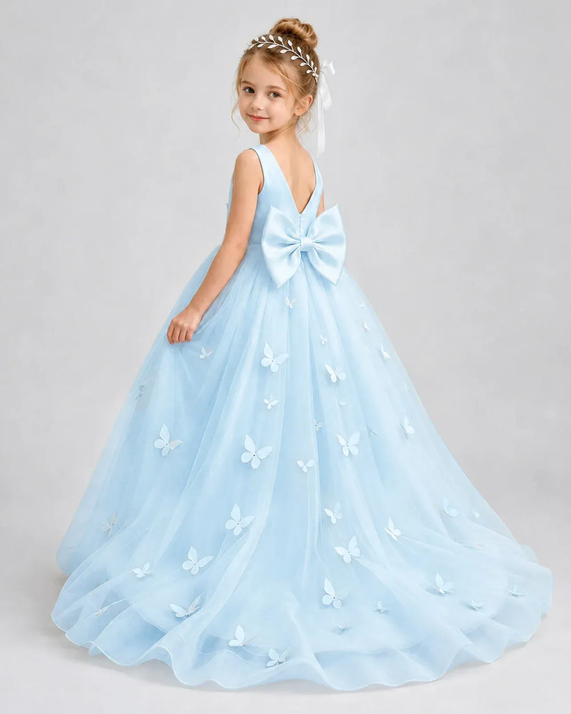 Baby Blue Tulle Ball Gown Pageant Dress Back View