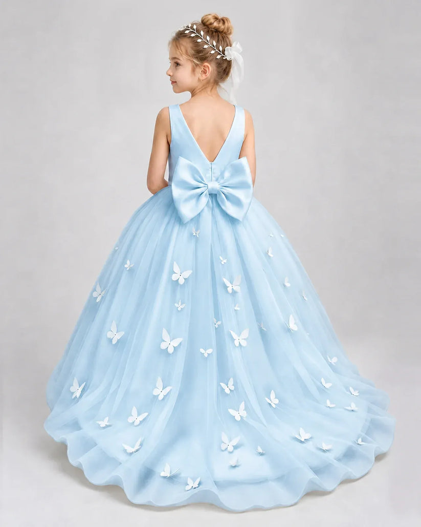 Baby Blue Tulle Ball Gown Pageant Dress Back View