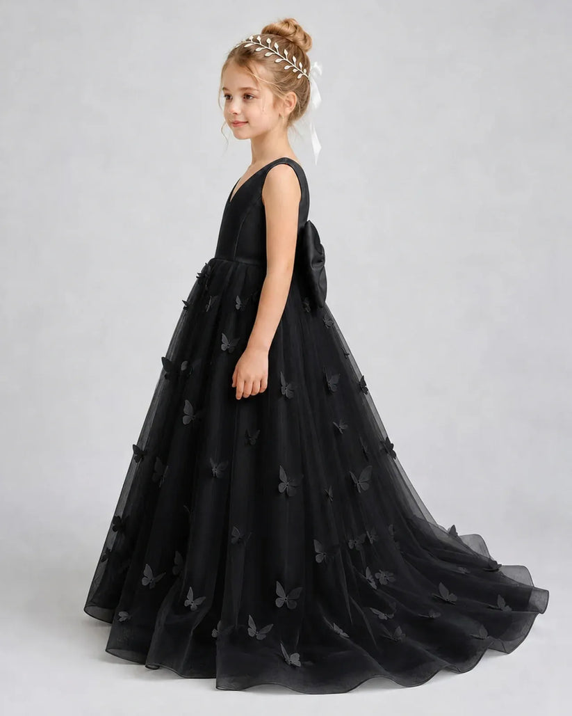 Black Tulle A-line Pageant Dress Side View