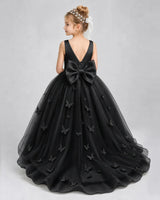 Black Tulle Ball Gown Pageant Dress Back View