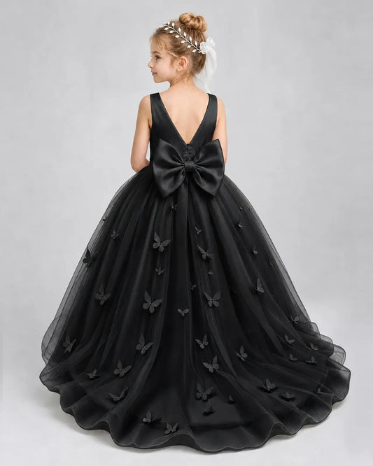 Black Tulle Ball Gown Pageant Dress Back View
