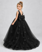 Black Tulle Ball Gown Pageant Dress Back View