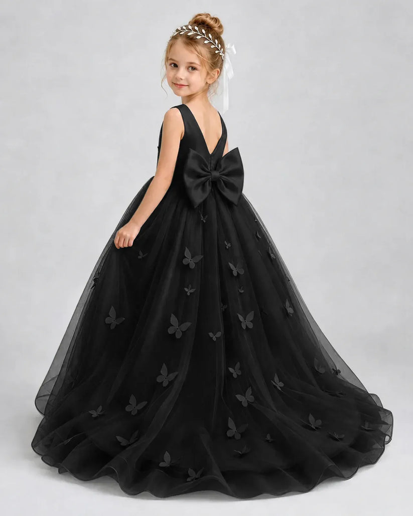 Black Tulle Ball Gown Pageant Dress Back View