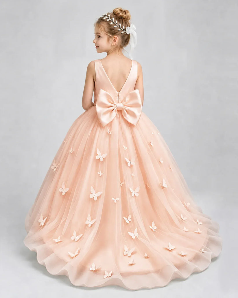 Blush Pink Tulle Ball Gown Pageant Dress Back View